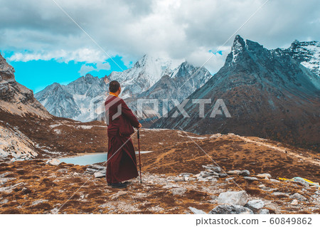 Colorful in autumn forest and snow mountain at Colorful in autumn forest and snow mountain at 60849862