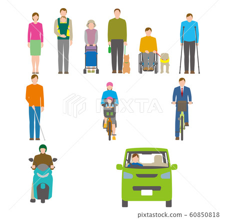 從前面看的人,自行車和汽車的插圖 從前面看的人,自行車和汽車的插圖 60850818