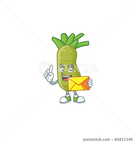 Cheerful wasabi cartoon mascot cartoon with envelope Cheerful wasabi cartoon mascot cartoon with envelope 60851346
