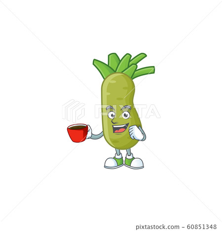 Picture of wasabi character with a cup of coffee 60851348