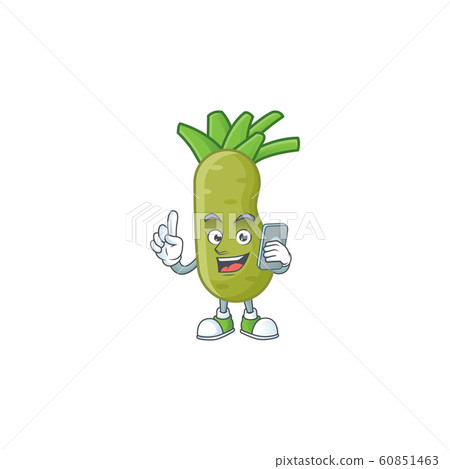 Mascot design of wasabi speaking on the phone 60851463