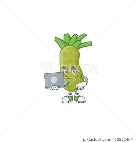Smart wasabi cartoon character working with laptop Smart wasabi cartoon character working with laptop 60851464