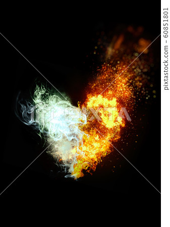 心的形狀與火焰和煙霧聯合 60851801