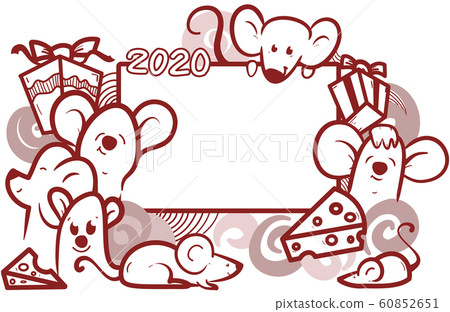 doodle mouse frame for 2020, hand drawn set of mouse for new year., cute mouse cartoon collection.