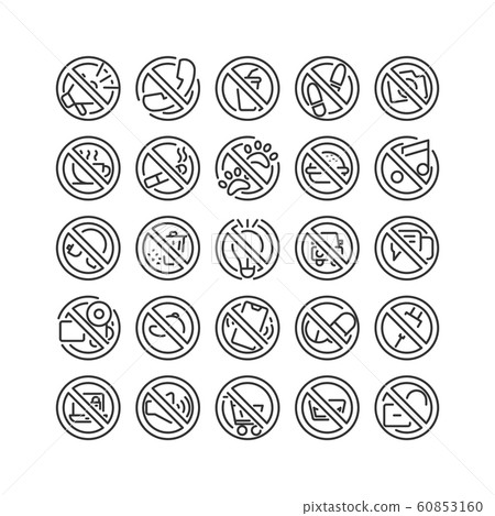 Prohibition Sign outline icon set. Vector and Prohibition Sign outline icon set. Vector and 60853160