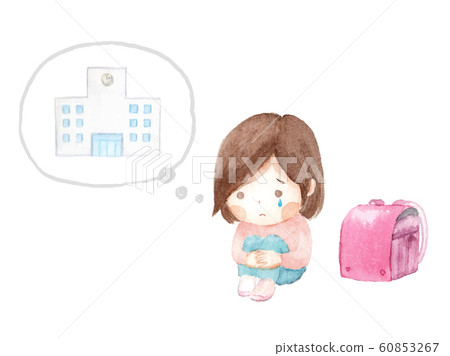 女孩去上學不安水彩插圖 60853267