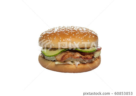 Bun with sesame with cutlet, cheese, bacon and Bun with sesame with cutlet, cheese, bacon and 60853853