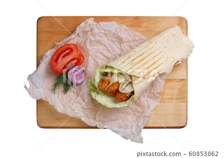 Vegan burrito with deep fried onion and tomato Vegan burrito with deep fried onion and tomato 60853862