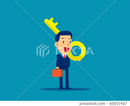 Cute business person holding giant key on - Stock Illustration ...