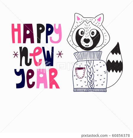 Vector 2020 New Year Greeting Card with Raccoon Vector 2020 New Year Greeting Card with Raccoon 60856378