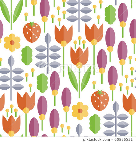 Vector Seamless Flat Pattern with Flowers Vector Seamless Flat Pattern with Flowers 60856531