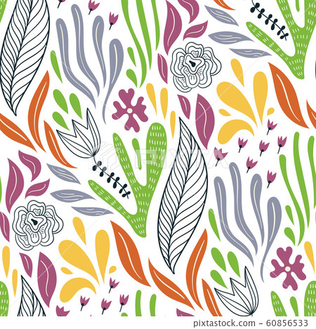 Vector Seamless Doodle Pattern with Flowers Vector Seamless Doodle Pattern with Flowers 60856533