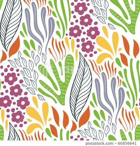 Vector Seamless Doodle Pattern with Flowers Vector Seamless Doodle Pattern with Flowers 60856641