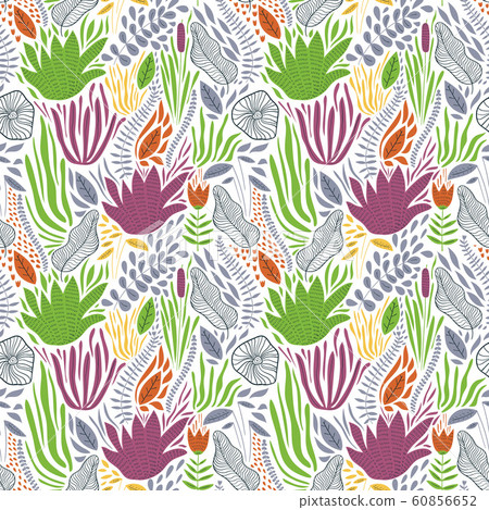 Vector Seamless Doodle Pattern with Flowers 60856652