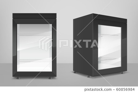 Empty black mini refrigerator with clear glass door Empty black mini refrigerator with clear glass door 60856984
