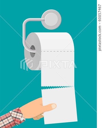 White roll of toilet paper on holder. 60857467