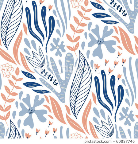 Vector Seamless Doodle Pattern with Flowers 60857746