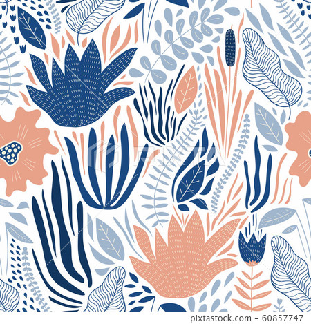 Vector Seamless Doodle Pattern with Flowers Vector Seamless Doodle Pattern with Flowers 60857747