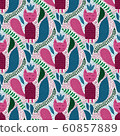 Vector Seamless Tough  Pattern with Cats and 60857889