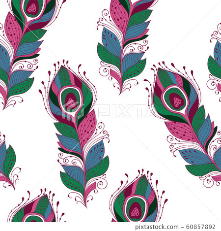 Vector Seamless Pattern with Feathers 60857892