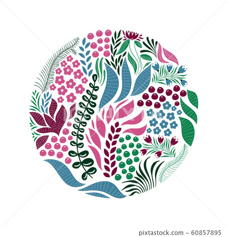 Vector Circle  Pattern with Flowers 60857895