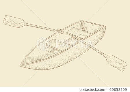 Boat with paddles. Hand drawn sketch on beige background 60858309