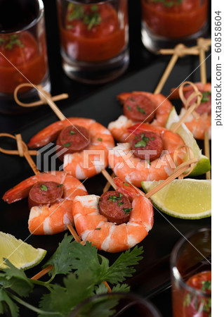 Appetizer shrimp with chorizo sausage Appetizer shrimp with chorizo sausage 60858604