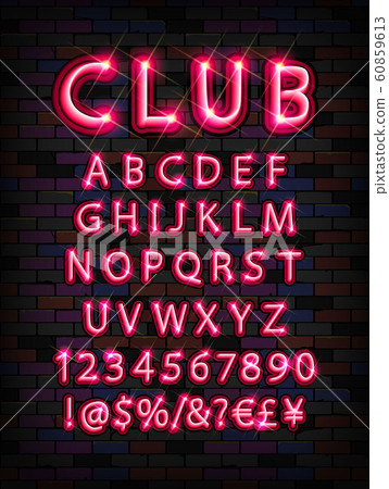 Pink neon tube alphabet font. 60859613