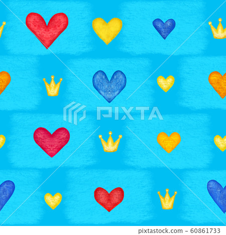 Bright seamless pattern with hearts and crowns for - Stock Illustration ...