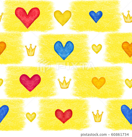 Bright seamless pattern with hearts and crowns for - Stock Illustration ...