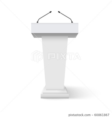 Tribune podium rostrum speech stand. Conference stage with microphone, press or debate speaker 60861867