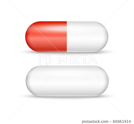 Pills medicine capsule vector icon isolated set. Pharmacy pill treatment painkiller or vitamin 60861914