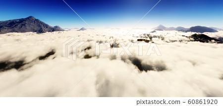 鮮豔細緻的全景景觀圖:藍天蓬鬆雲彩, 仰視圖(3D CG 渲染數位插圖) 鮮豔細緻的全景景觀圖:藍天蓬鬆雲彩, 仰視圖(3D CG 渲染數位插圖) 60861920