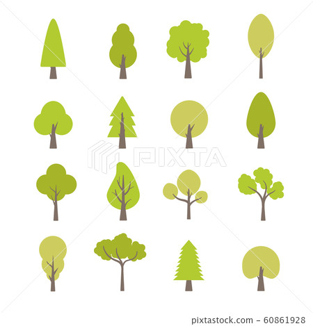 Flat trees set. Flat forest tree nature plant isolated eco foliage 60861928