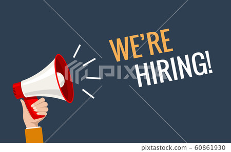 We hiring now banner job offer vector background. Hiring promotion megaphone employee illustration We hiring now banner job offer vector background. Hiring promotion megaphone employee illustration 60861930