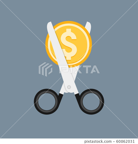 Cost cut vector icon. Price cheaper reduce flat icon, reduction rate discount 60862031