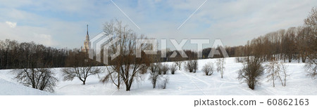 Panorama of winter in Moscow. Moscow State University Main building Panorama of winter in Moscow. Moscow State University Main building 60862163