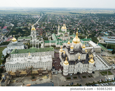 Aerial view to Dormition Pochayiv Lavra in Ukraine Aerial view to Dormition Pochayiv Lavra in Ukraine 60863260
