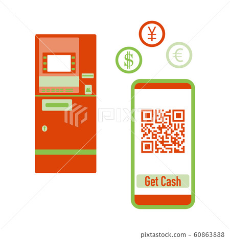 Phone with qr code, ATM cash withdrawal Vector Phone with qr code, ATM cash withdrawal Vector 60863888