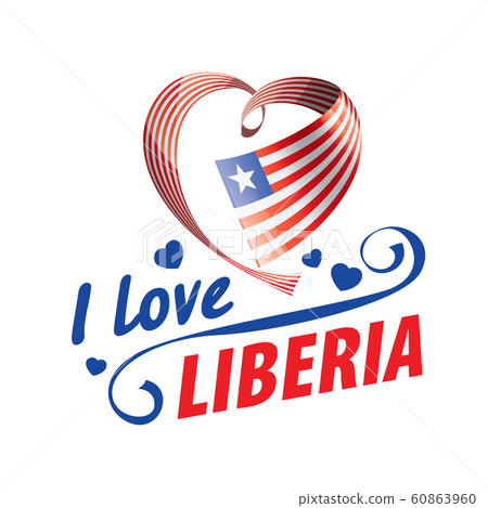 The national flag of the Liberia and the inscription I love Liberia. Vector illustration 60863960
