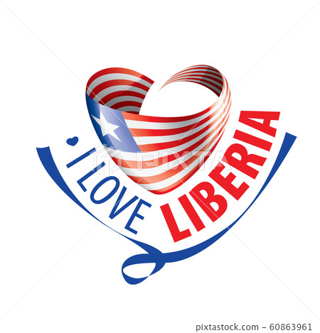 The national flag of the Liberia and the inscription I love Liberia. Vector illustration 60863961
