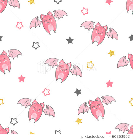 Seamless vector pattern with cute flying bats.	 60863962