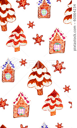Gingerbread cookie village hand drawn pattern Gingerbread cookie village hand drawn pattern 60864234