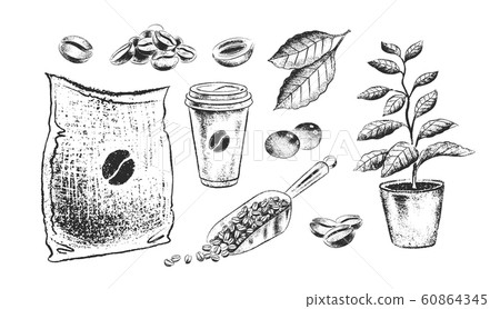Black and white illustrationsof coffee items 60864345