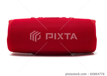 Portable bluetooth red speaker isolated on white background. Portable bluetooth red speaker isolated on white background. 60864778