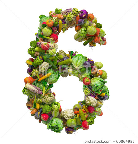 Number 6 from vegetables, 3D rendering Number 6 from vegetables, 3D rendering 60864985