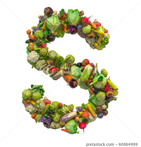 Letter S, vegetables font. 3D rendering 60864999