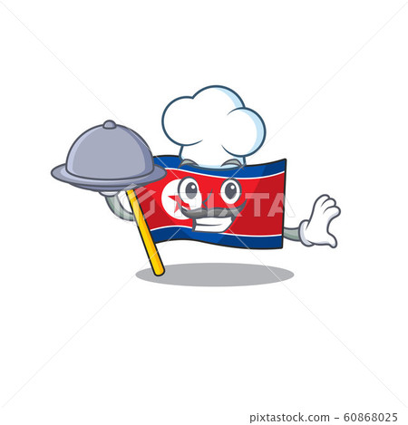 cartoon design flag north korea Scroll as a Chef with food on tray 60868025