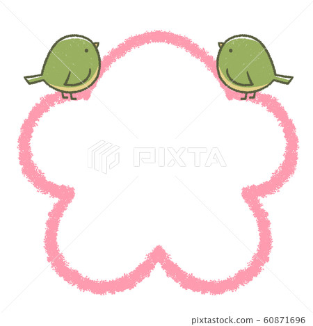 兩個鶯和梅花線畫框頂部 兩個鶯和梅花線畫框頂部 60871696