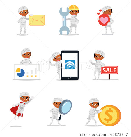 Set of man character in scary mummy costume. Set of man character in scary mummy costume. 60873737